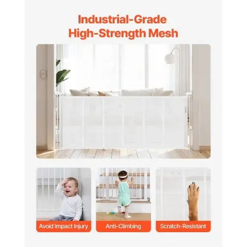 VEVOR einziehbares Babygitter ausziehbar (max. 180 cm breit 87 cm hoch), einziehbares Gitter für Kinder oder Haustiere, Netzmaterial, Türsturzgitter für Innentreppen Türen Flure Spielzimmer, weiß – Bild 4