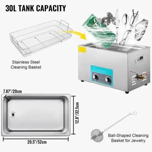 VEVOR Knob Control Ultrasonic Cleaner Ultraschallreiniger 30 L, Ultraschall Reinigungsgerät 40 kHz 600 W, Digitaler Ultraschallreiniger, Schmuck Reinigung Ultraschall 220 V, Ultraschallreinigungsgerät – Bild 5
