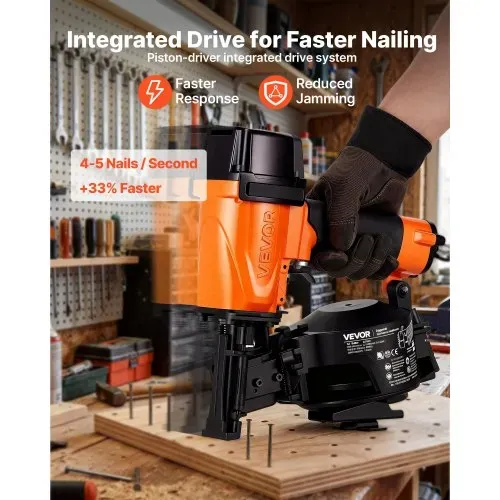 VEVOR Druckluft-Coilnagler CN45C, 15° Druckluftnagler für 19-45 mm Nägel 4,8-7,5 Bar Zylinderbetriebener Drucklufttacker mit 120 Magazinkapazität, Nagelpistole mit Kontaktauslöser für Dachschalung – Bild 3