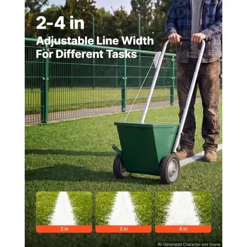 VEVOR Markierwagen Linien-Markiergerät Trocken 11,3 kg Pulverkapazität Grün, für Rasenfläche Feld & Sportplatz, Stahlkonstruktion, 50-100 mm Einstellbare Linienbreite, Klare & Gleichmäßige Markierung – Bild 3