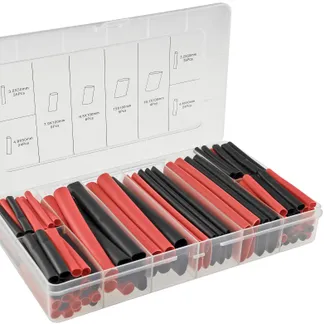 Schrumpfschlauch-Sortiment, 142-teilig Plastikbox, klebend, Ratio 3:1, schw+rot Schrumpfschlauch-Sortiment, 142-teilig Plastikbox, klebend, Ratio 3:1, schw+rot