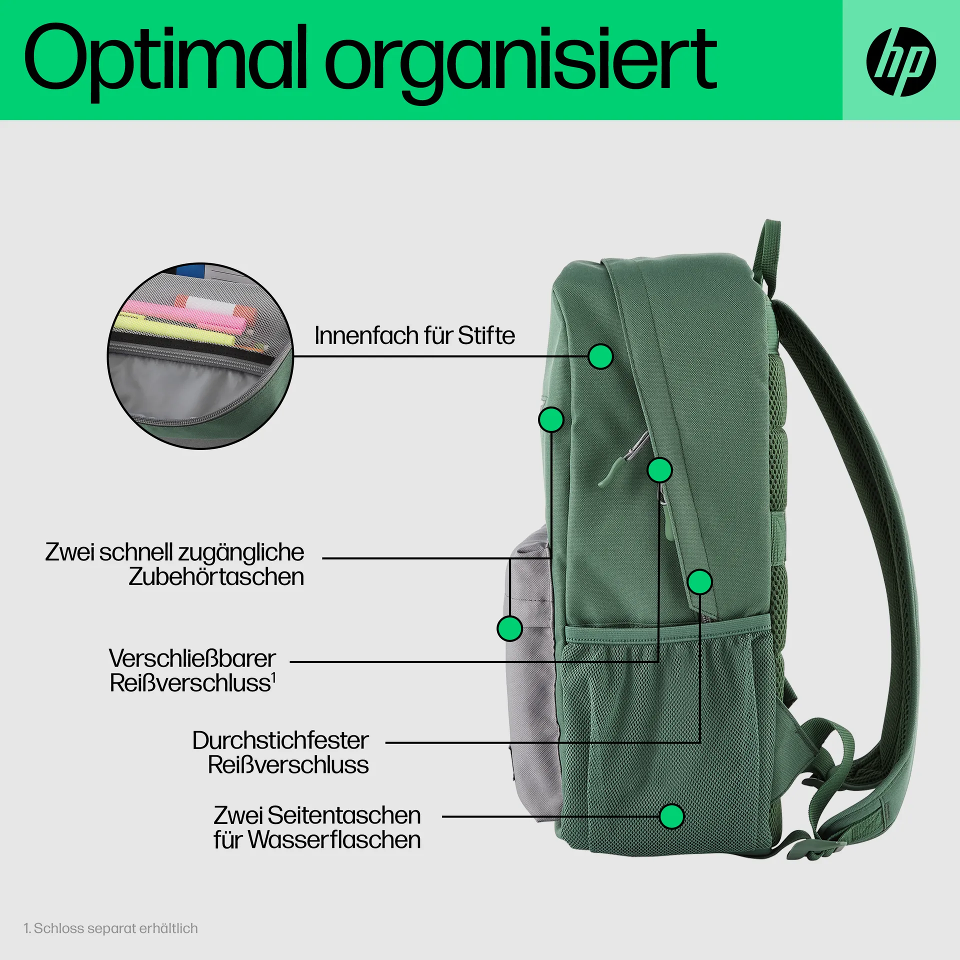 HP Campus Rucksack (grün) – Bild 3