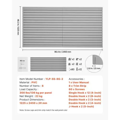 VEVOR Werkzeugwand 1225x2450x20 mm, PVC-Garagen-Lamellenwand mit Zubehör, 136 kg pro Platte, Lamellenwandpaneel mit Kupplungsstruktur und DIY-Zuschnitt, geeignet für Lagerung & Präsentation – Bild 6