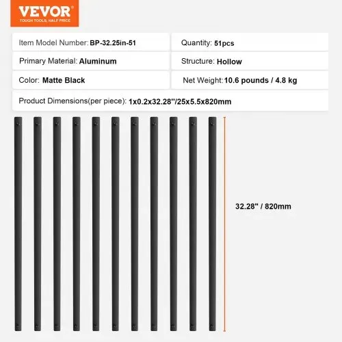 VEVOR Metallbaluster für Treppen, 25 x 5,5 x 820 mm, flache dekorative Geländerstäbe aus Aluminiumlegierung, 51er-Pack Deckbaluster mit Schrauben, klassisches hohles Deckgeländer – Bild 6