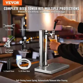 VEVOR Bierturm-Satz, Bier-Umrüstsatz für Einzelzapfhahn, Bier-Turmspender aus Edelstahl mit Doppelmessgerät W21.8-Regler & S-System-Fasskupplung, Bier-Tropfschale für Partys zu Hause VEVOR Bierturm-Satz, Bier-Umrüstsatz für Einzelzapfhahn, Bier-Turmspender aus Edelstahl mit Doppelmessgerät W21.8-Regler & S-System-Fasskupplung, Bier-Tropfschale für Partys zu Hause