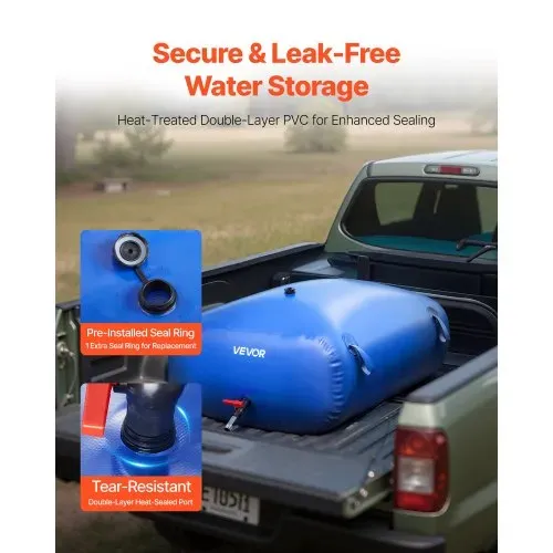 VEVOR Wasserspeicherblase, 330 L Wassersack mit Wasserhahn, Faltbarer & Tragbarer Wasserbeutel aus 1000D PVC, Wasserspeicher für Bewässerungssystem, Trockenheitsresistenz & Katastrophenfälle, Blau – Bild 3