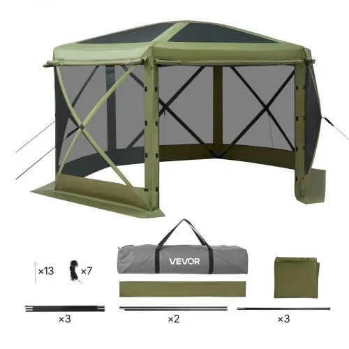 VEVOR Pop-up-Pavillon, 3,6x3,6 m, großes 6-seitiges Campingzelt mit abnehmbarem Dach & Tragetasche, Partyzelt, Sonnenschutz für 8-10 Personen, für Garten & Terrasse, Grün – Bild 8