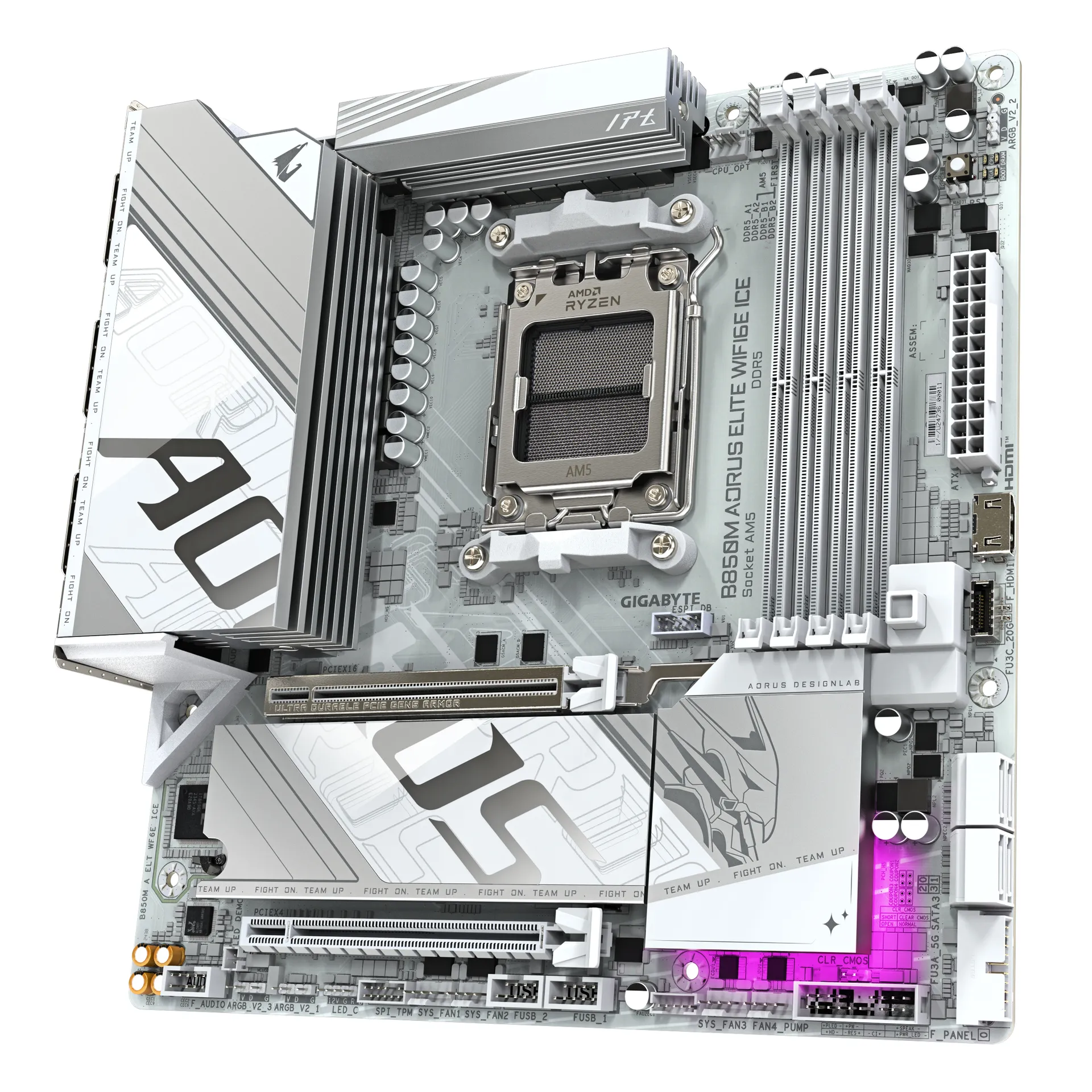GIGABYTE B850M AORUS ELITE WIFI6E ICE Motherboard - AMD Ryzen 9000 Series CPUs, 12+2+1 Phasen Digital VRM, bis zu 8200MHz DDR5 (OC), 1xPCIe 5.0 + 1xPCIe 4.0 M.2, 2.5 LAN, WIFI 7, USB 3.2 Gen 2 – Bild 4