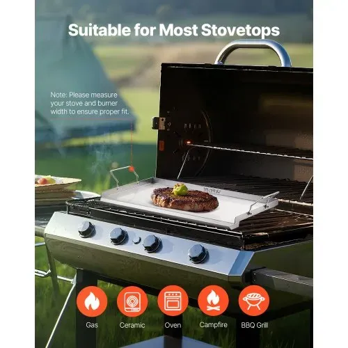 VEVOR Grillplatte Grillpfanne Edelstahl universelle rechteckige Platte (585 x 365 mm) mit flacher Oberseite, Gasgrill-Grillplatte für BBQ-Grill Teppanyaki, tragbares Familienkochgeschirr mit Griff – Bild 5