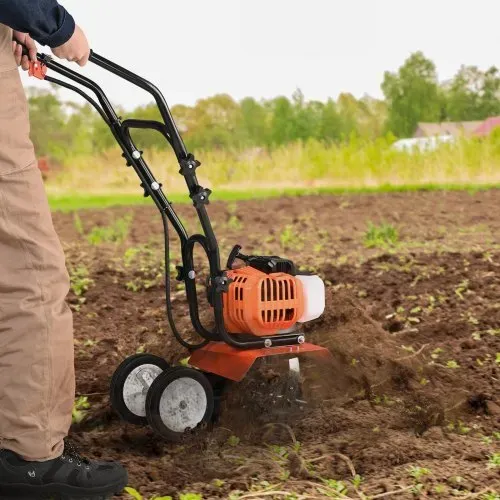 VEVOR Gartenfräse 43CC Hubraum Gasbetrieben Motorhacke 300mm Anbaubreite Motorfräse 100mm Kultivierungstiefe Bodenhacke Stahl Kultivierungsklinge Ackerfräse 1110x448x910mm Kultivator – Bild 7