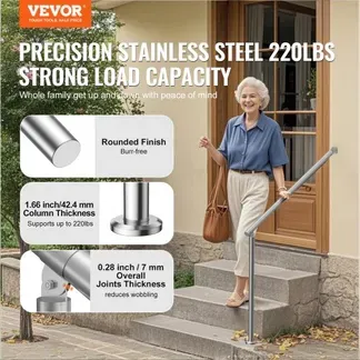 VEVOR Handläufe für Außentreppen, 100 cm Terrassengeländer-Set zur Wand- und Bodenmontage, Geländer für Außentreppen mit Installationsset, Handläufe für Senioren, Verandageländer und Terrassengeländer-Set, Silber VEVOR Handläufe für Außentreppen, 100 cm Terrassengeländer-Set zur Wand- und Bodenmontage, Geländer für Außentreppen mit Installationsset, Handläufe für Senioren, Verandageländer und Terrassengeländer-Set, Silber