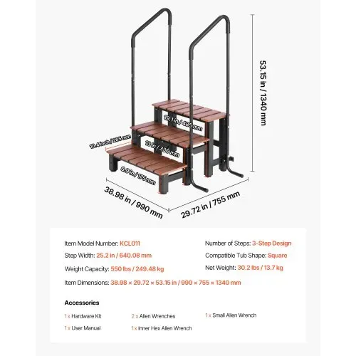 VEVOR Badewannenstufe Pooltreppe 3-stufige Wohnmobiltreppe, 640,08 mm breite Außentreppe für oberirdische/aufblasbare Pools mit 249,48 kg Tragkraft, vielseitig einsetzbar für Veranda Terrasse – Bild 6