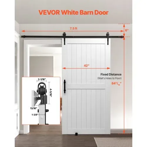 VEVOR Schiebetür im Scheunenstil Schiebetürsystem (1067 x 2134 mm) aus hochfesten MDF-Platten, Scheunentor mit Hardware-Kit & wasserfester PVC-Oberfläche & H-Rahmen für Wohnzimmer Badezimmer Weiß VEVOR Schiebetür im Scheunenstil Schiebetürsystem (1067 x 2134 mm) aus hochfesten MDF-Platten, Scheunentor mit Hardware-Kit & wasserfester PVC-Oberfläche & H-Rahmen für Wohnzimmer Badezimmer Weiß