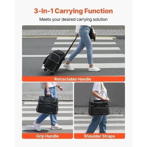 VEVOR Bowlingballtasche für 2 Bälle mit vier Rollen & separatem Fach für Schuhe (bis US-Größe 16) & übergroßer Zubehörtasche, einziehbarer Griff lässt sich auf 95 cm ausziehen Schwarz – Bild 5