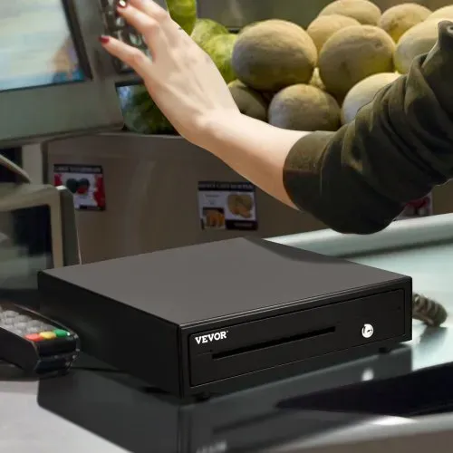 VEVOR Kassenschublade Kassenlade 33 cm quadratische Geldschublade 3 Entriegelungswege RJ11/RJ12 Anschluss 4 Geldscheinfächer & 5 Münzfächer Lebensmittelgeschäft Bank Büro Café Supermärkt Bar – Bild 7