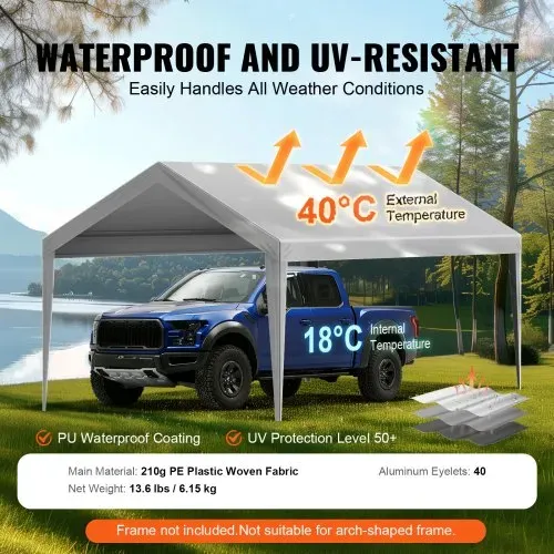 VEVOR Carport-Garagenzelt, 3 x 6 m, Garagendachzelt, wasserdicht und UV-geschützt, einfache Installation mit Spanngurten, Grau (nur Dachabdeckung, Rahmen nicht im Lieferumfang enthalten) – Bild 2