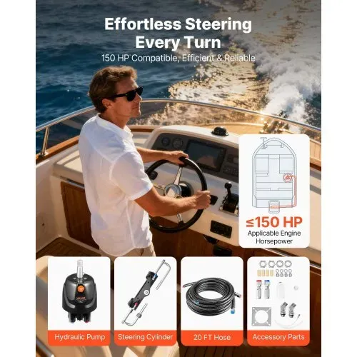 VEVOR Hydraulisches Außenborder-Lenkset, 110kW (150 PS), Marine-Bootshydrauliklenksystem, mit 6,9 MPa Steuerpumpe, Zweiwege-Sperrzylinder & 7,3 m langen Schläuchen, für Einzelsteuerstand, Einzelmotor VEVOR Hydraulisches Außenborder-Lenkset, 110kW (150 PS), Marine-Bootshydrauliklenksystem, mit 6,9 MPa Steuerpumpe, Zweiwege-Sperrzylinder & 7,3 m langen Schläuchen, für Einzelsteuerstand, Einzelmotor
