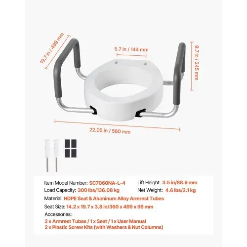 VEVOR Toilettensitzerhöhung Toilettenerhöhung mit 136 kg Tragkraft & 88,9 mm Hubhöhe, erhöhter Toilettensitz mit Armlehnen für ältere Menschen Senioren Behinderte Erwachsene, verbreiterter Sitz – Bild 6