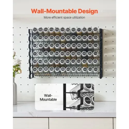 VEVOR 6-stöckiges Gewürzregal Gewürzhalter mit 72 leeren Gewürzgläser & Trichter-Komplettset & Gewürzetiketten, Gewürz-Organizer für Küchen Schrank Speisekammer (591 x 118 x 407 mm) – Bild 3