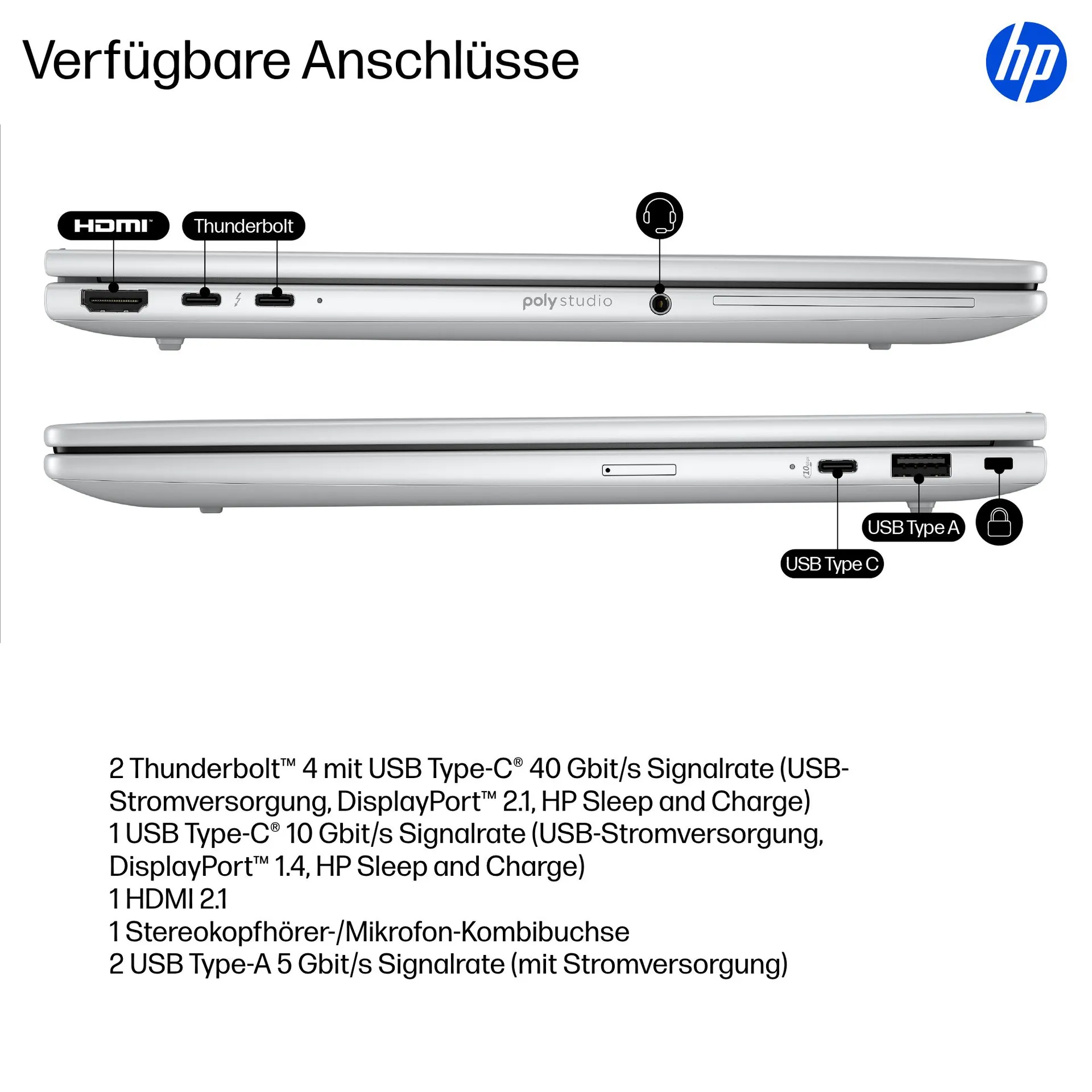 HP EliteBook 8 G1i AI PC Intel Core Ultra 5 225U Laptop 33,8 cm (13.3") WUXGA 16 GB LPDDR5x-SDRAM 512 GB SSD Wi-Fi 7 (802.11be) Windows 11 Pro Silber – Bild 5