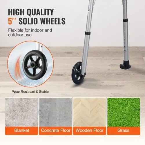 VEVOR 2-in-1-Gehhilfe, zusammenklappbar, mit abnehmbaren Armlehnen, höhenverstellbar, zusammenklappbar, mit 5-Zoll-Vollrädern, leichtes Aluminium | Mobilitätshilfe mit Vorderrädern für ältere und behinderte Menschen, 204 kg – Bild 4