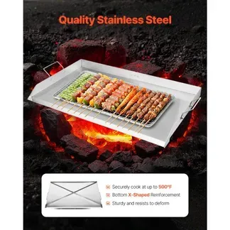 VEVOR Grillplatte Grillpfanne Edelstahl universelle rechteckige Platte (910 x 525 mm) mit flacher Oberseite, Gasgrill-Grillplatte für BBQ-Grill Teppanyaki, tragbares Familienkochgeschirr mit Griff VEVOR Grillplatte Grillpfanne Edelstahl universelle rechteckige Platte (910 x 525 mm) mit flacher Oberseite, Gasgrill-Grillplatte für BBQ-Grill Teppanyaki, tragbares Familienkochgeschirr mit Griff