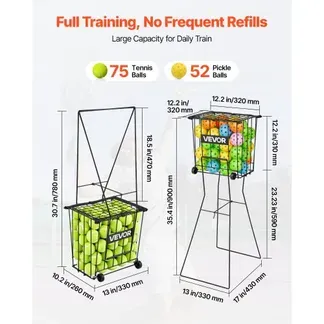 VEVOR Tennisballkorb mit Rollen, Tennisballsammler mit Rahmen & Ballkorb aus Kohlenstoffstahl, Umwandelbares Sammelkorb für 75 Tennisbälle, Tragbarer Tennisballwagen für Training Ballsammeln, Schwarz VEVOR Tennisballkorb mit Rollen, Tennisballsammler mit Rahmen & Ballkorb aus Kohlenstoffstahl, Umwandelbares Sammelkorb für 75 Tennisbälle, Tragbarer Tennisballwagen für Training Ballsammeln, Schwarz