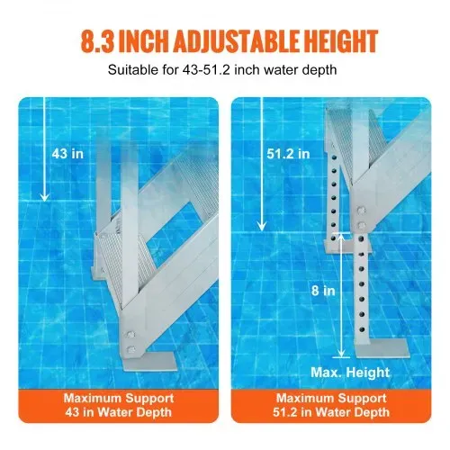 VEVOR 6-stufige Badeleiter mit zwei Handläufen Bootsleiter 800x1850x2092mm Poolleiter aus Aluminiumlegierung Treppenleiter 250kg Tragfähigkeit 10cm Pedale Ideal für Häfen Boot Schwimmbäder – Bild 2