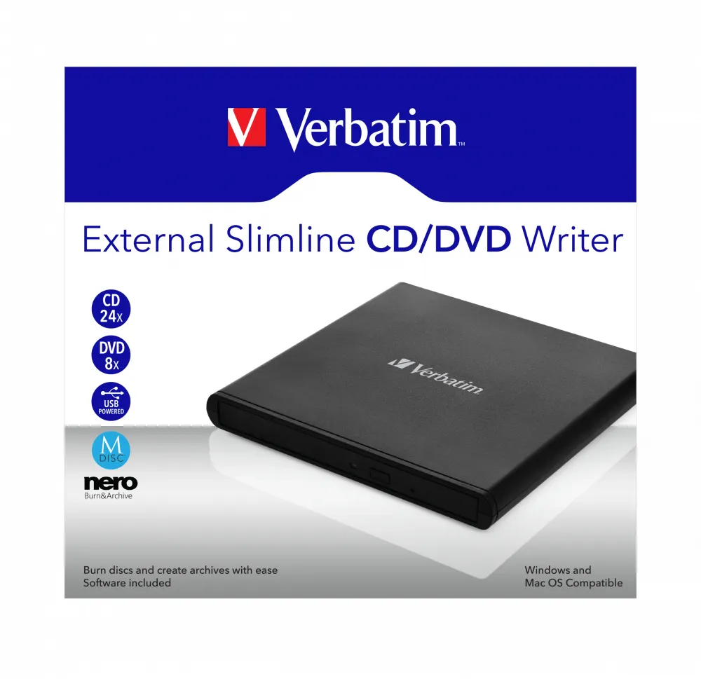 Verbatim External Slimline CD/DVD Writer Optisches Laufwerk DVD±RW Schwarz – Bild 4