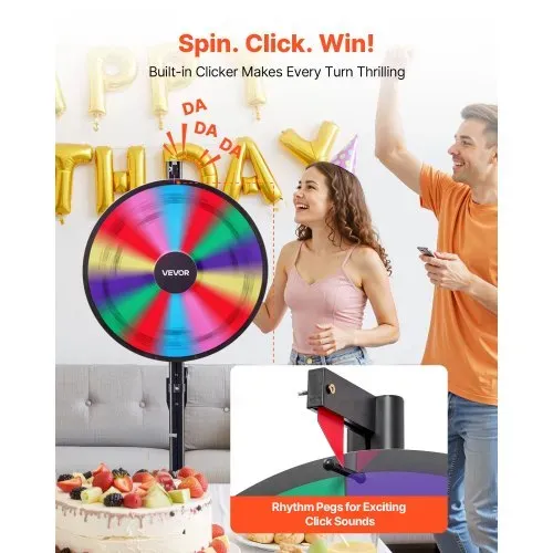 VEVOR Glücksrad Drehrad (61 cm) 14 Slots Glücksrad mit Ständer, höhenverstellbar, Lotteriespiele Gewinn-Roulette mit Tafelschwamm & 2 Markern, 6 Farben, ideal für Party Kneipe Messe – Bild 2