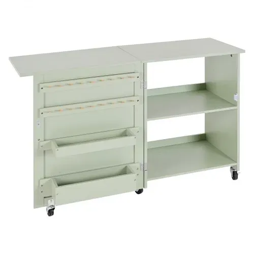 VEVOR klappbarer Nähtisch Nähmaschinentisch mit kompaktem Design & Ablagefächern & Holzklammern & magnetischem Türschloss, Mehrzwecktisch für Modestudio Kunststudio Zuhause, Hellgrün – Bild 9