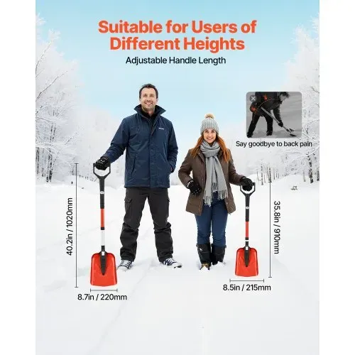 VEVOR Schneeschaufel, 22 cm Schneeräumer mit D-förmigem Griff, Schneeschieber 910–1020 mm, Schneeschippe, Schneeschüppe, Schneeräumwerkzeug aus Aluminiumlegierung für Garten, Auto, Camping – Bild 2