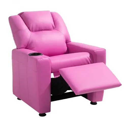 VEVOR Liegestuhl Kindersessel mit Getränkehaltern, 101° bis 121° verstellbare Rückenlehne, Liegecouch aus PU-Leder mit Fußstütze, für Jungen Mädchen Kinder (Rosa) 41 kg belastbarer Relaxsessel – Bild 10