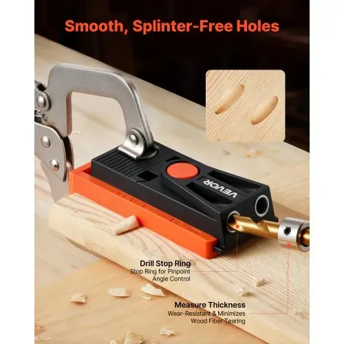 VEVOR Pocket Hole Jig Kit Taschenloch-Vorrichtungssatz 12,7-38,1 mm verstellbar, Vorrichtungs-Taschenlochsystem mit Stufenbohrer Sechskantschlüssel Bohrstoppring Vierkant-Antriebsbit Schrauben – Bild 3