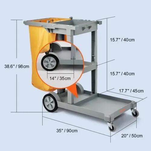 VEVOR Reinigungswagen Putzwagen mit 3 Fächern, Hygienewagen Reinigungswagen 90,7 kg Tragfähigkeit, Grau PP Wischwagen Systemwagen mit PVC-Müllsack, Geeignet für Büros, Einkaufszentren, Hotels – Bild 4