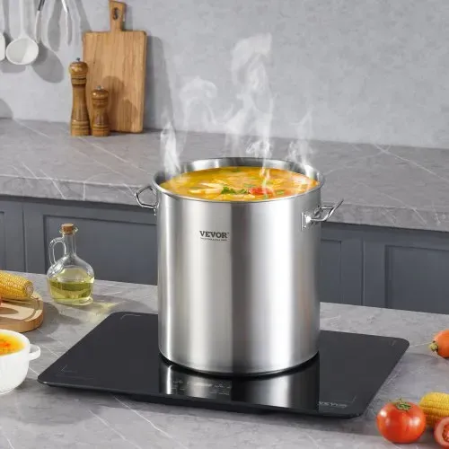 VEVOR Suppentopf aus Edelstahl, 22,7 L Kochtöpfe Großraumtopf, Kochgeschirr-Saucentopf mit Deckel & Griff, Suppentopf in Handelsqualität, Schleifbehandlung, zum Dämpfen Kochen oder Braten, Silber – Bild 7