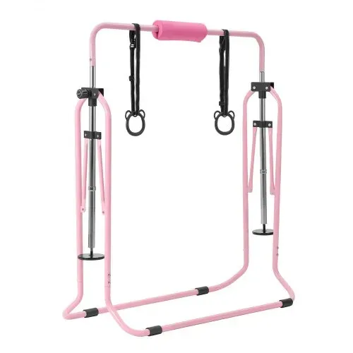 VEVOR Gymnastikstange für Kinder mit 63,5 kg Tragkraft, Klappbares Turnreck mit Turnringen, Höhenverstellbare Turnstange für Indoor- und Outdoor-Training, Heimtrainingsgerät für Kinderturnen, Pink – Bild 10