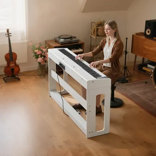 VEVOR Gewichtetes Digitalpiano, 88 Tasten vollgewichtet, E-Piano-Tastatur mit Möbelständer, Netzadapter, Dreifachpedal, Aufnahmefunktion, 280 Töne, Kabellose Verbindung, für Anfänger, Weiß – Bild 7