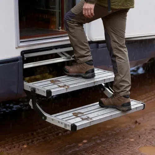 VEVOR Einziehbare Wohnmobiltreppe (2 Stufen), Wohnmobiltrittstufen mit 199,58 kg Tragkraft, Teleskopisch Klappbare Einstiegstreppe aus Aluminiumlegierung, Rutschfester Stahlrahmen für Wohnwagen – Bild 7