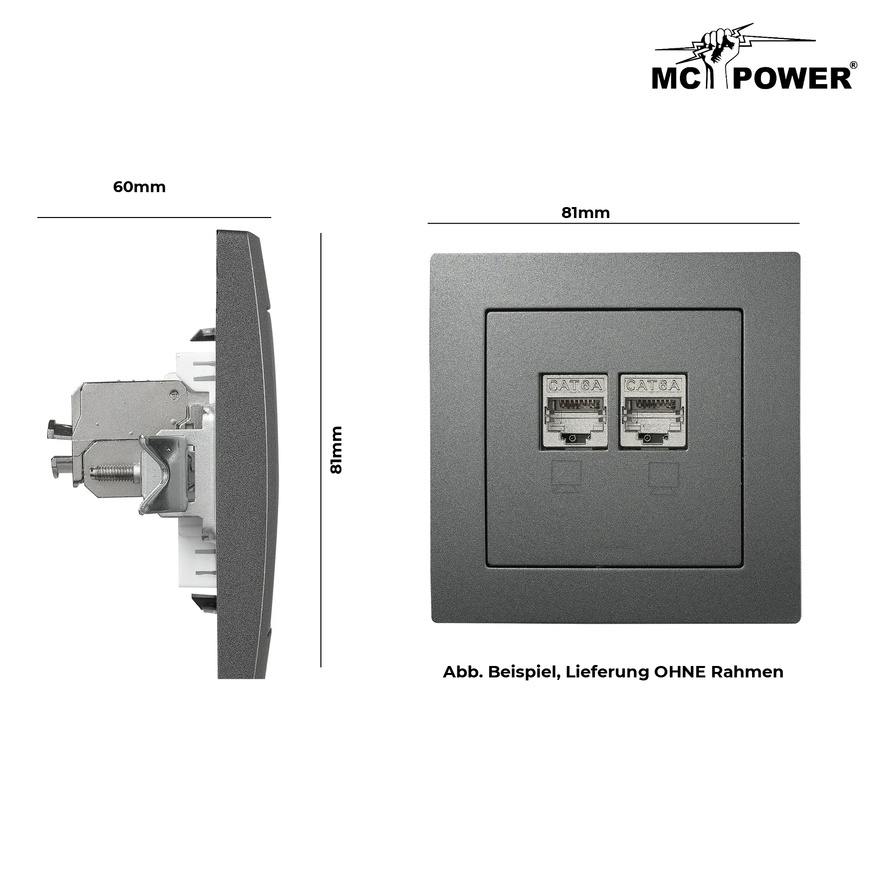 Netzwerk-Dose McPower ''Flair'' CAT6A, UP, anthrazit, vollgeschirmt – Bild 3