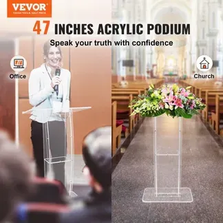 VEVOR Acryl-Podium, 1193,8 mm hoch, klarer Acryl-Podiumsständer mit breiter Lesefläche und Ablagefach, bodenstehende, klare Kanzeln aus Acryl für Kirche, Büro, Schule VEVOR Acryl-Podium, 1193,8 mm hoch, klarer Acryl-Podiumsständer mit breiter Lesefläche und Ablagefach, bodenstehende, klare Kanzeln aus Acryl für Kirche, Büro, Schule
