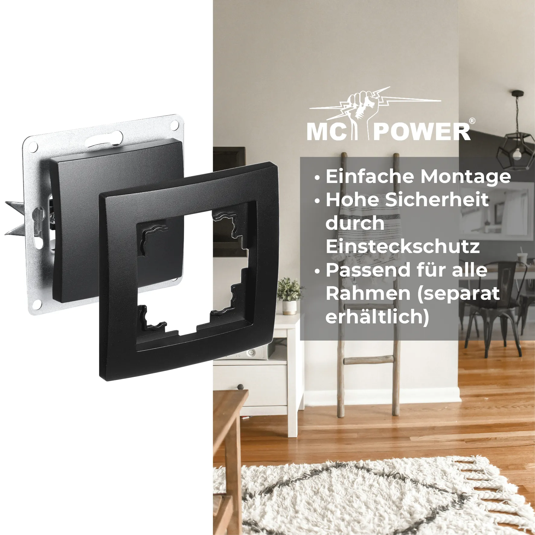 Wechselschalter McPower ''Flair'', 250V~/10A, UP, Steckanschluss, matt schwarz – Bild 4