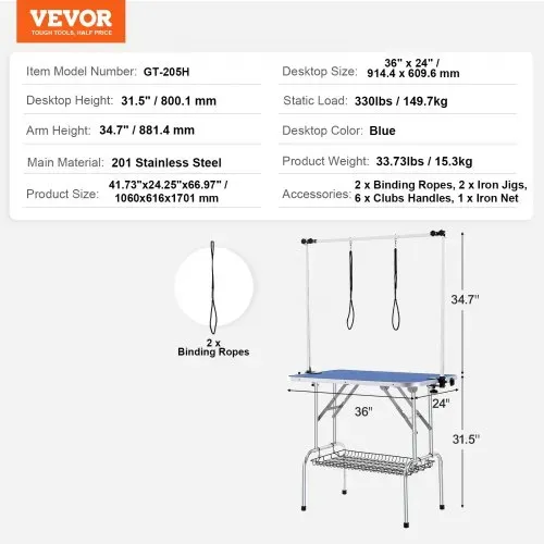 VEVOR Trimmtisch 1060x616x1701mm Schertisch Edelstahl Hundepflegetisch 150kg Tragfähigkeit Frisiertisch Hund Faltbar Tierpflegetisch 914,4x609,6mm Desktop Ideal für Baden Trimmen Trocknen Bürsten – Bild 6