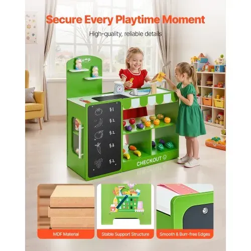 VEVOR Kaufmannsladen-Spielset, Holzspiel 35-teilig, Kinder-Supermarkt-Spielladen mit Einkaufstasche, Förderband, Scanner, Registrierkasse, realistischer Obst und Gemüse, für Kinder ab 3 Jahren – Bild 4