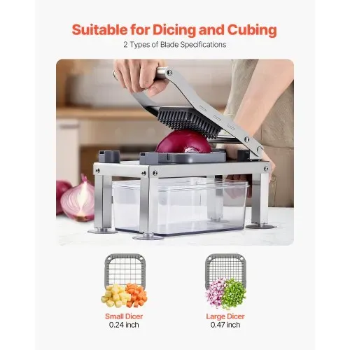 VEVOR Gemüseschneider, Mandolinenschneider, All-in-1-Multischneider mit 9 Klingen, Käsereibe, Zwiebel- & Kartoffelwürfelschneider mit Behälter, Salatspiralschneider, Küchenhelfer & -utensilien – Bild 3