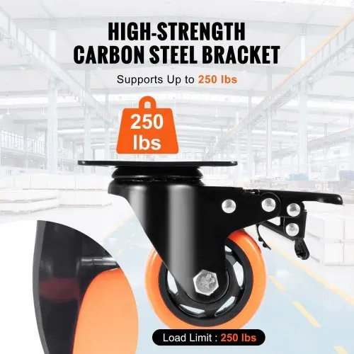 VEVOR Möbelrollen 4er-Set Lenkrollen PVC φ76,2mm Laufrollen 454kg Tragfähigkeit Transportrollen mit A/B-Bremsen Kastenrollen 360° Drehbar Schwerlastrollen für Häusern Büros Studios Fabriken – Bild 3