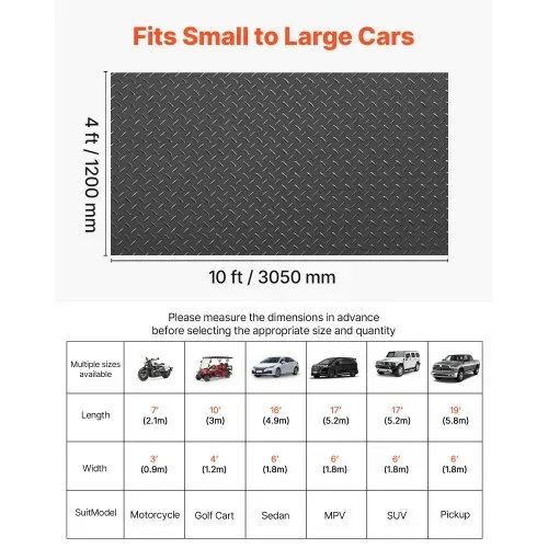 VEVOR Garagenbodenmatte, 1200×3050 mm Antirutschmatte, 2,2 mm dicke PVC-Noppenmatte, Bodenschutzmatte mit doppelseitigem Klebeband, leicht zu reinigen, für Lager, Fitnessstudios, Anhänger, Schwarz VEVOR Garagenbodenmatte, 1200×3050 mm Antirutschmatte, 2,2 mm dicke PVC-Noppenmatte, Bodenschutzmatte mit doppelseitigem Klebeband, leicht zu reinigen, für Lager, Fitnessstudios, Anhänger, Schwarz