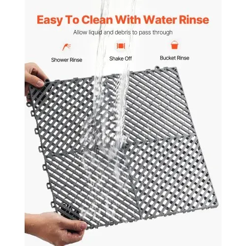 VEVOR ineinandergreifende Drainagematte, 15,7 x 15,7 Zoll, modulares ineinandergreifendes Kissen, 24-teiliges Spleiß-Drainagematten, rutschfeste graue PP-Drainage-Bodenfliesen und Duschmatte, für Garage, Garten, Küche und Außenbereich – Bild 3