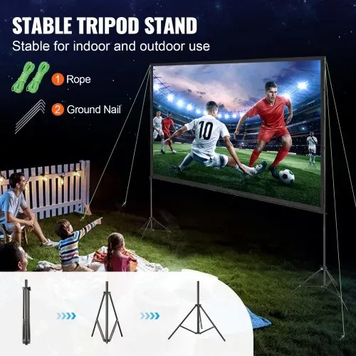 VEVOR Projektion Beamer Leinwand mit Ständer 304,8 cm HD 4K Outdoor Indoor Projektor Screen Schnelles Klappbare Tragbare Filmleinwand 16: 9 für Heimkino, Camping und Freizeitveranstaltungen Schwarz – Bild 3