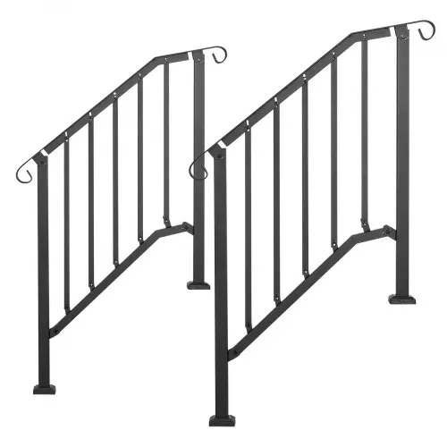 VEVOR 2x Handläufe für Außentreppen Treppengeländer für 2-3 Stufen Schwarz, Treppenhandlauf für Veranda Terrasse, Kohlenstoffstahl, 0–45° Winkel Einstellbar, Bogenförmig & Retro-Stil, mit Montagesatz – Bild 8